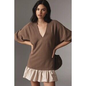 Daily Practice by Anthropologie V-Neck Mini Twofer Dress Cotton M NWT 283688